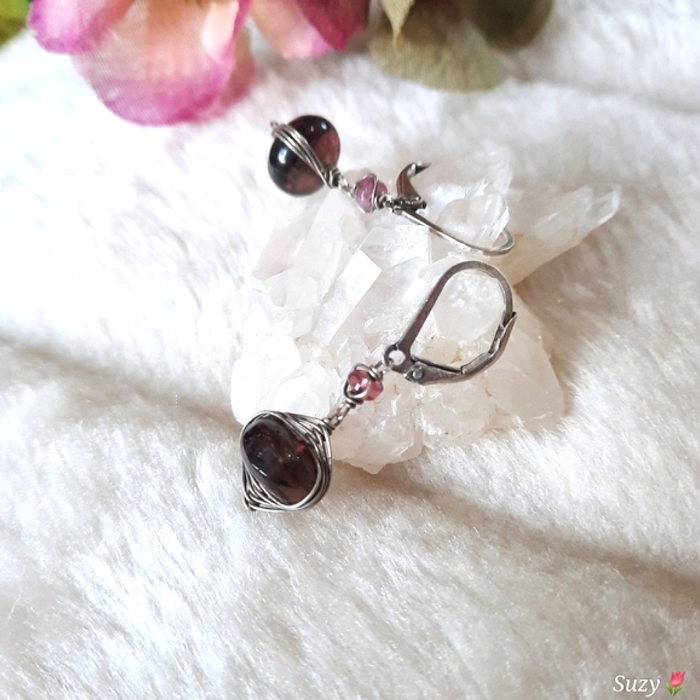 Purple Glass Bead and Silver Arisan Earrings